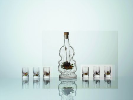 Schnapsflasche Viola mit Jagdmotiv mit 6 Schnapsgläser im Set